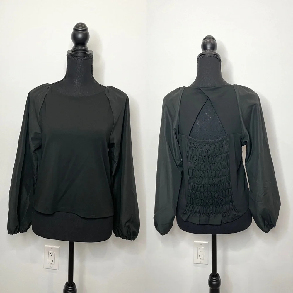 Banana Republic Black Puff Long Sleeves Open Back Blouse